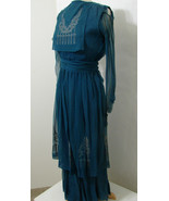 Vintage Edwardian Dress Blue Chiffon Silk Hand Stitched Embroidered Pane... - $359.99