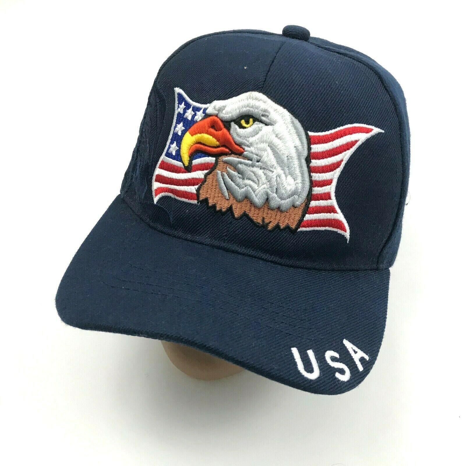 USA Hat Cap Bald Eagle Freedom Bird Embroidered Navy Blue Strapback