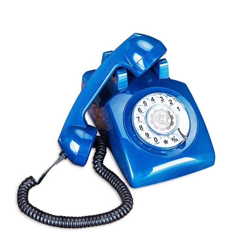 Blue Retro Telephone Vintage Landline Phone Rotary Dial Office Desk