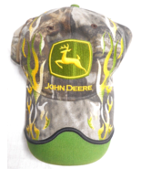 JOHN DEERE Gray Camouflage Adjustable Hat Cap w Yellow/Green Flames 258 ... - $24.74