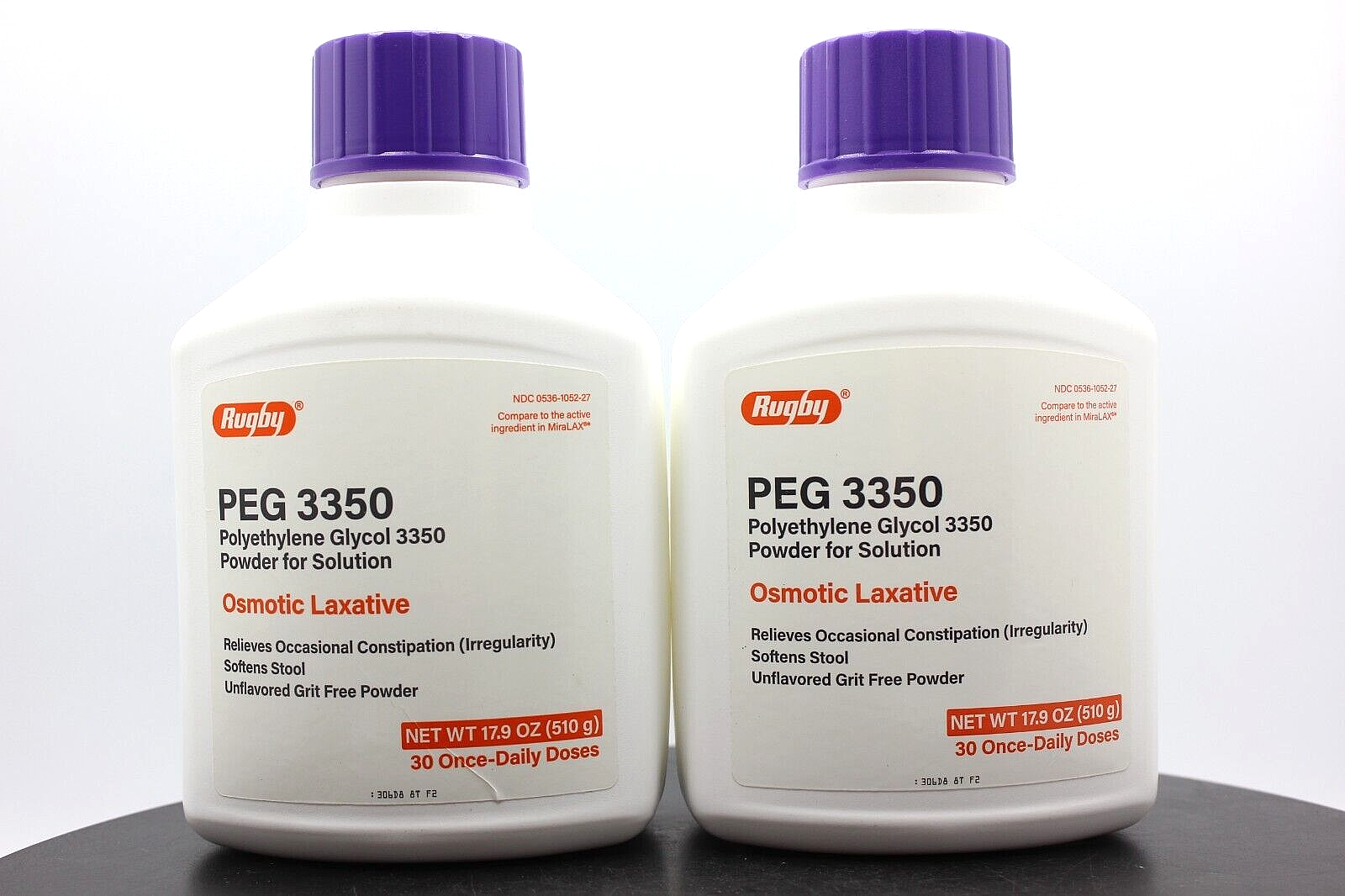 2 Pack! Rugby PEG 3350 Polyethylene Glycol Powder Osmotic Laxative, 17.9oz