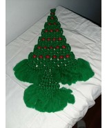 Vintage 23&quot; Macrame Christmas Tree Wall Hanging with Red Wood Beads Mod - $24.99