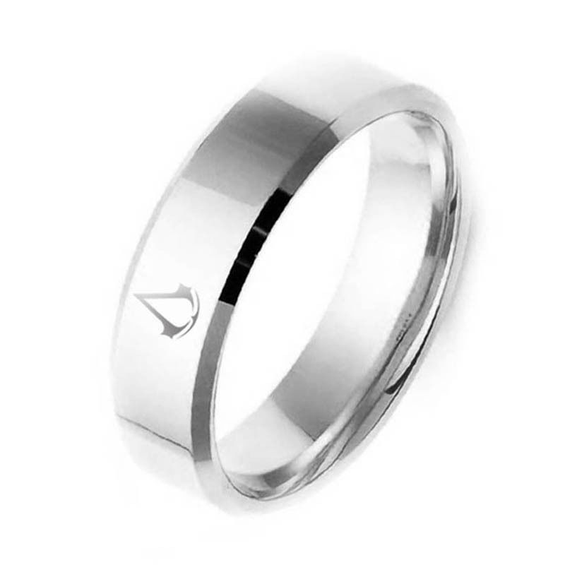 8MM Fashion Titanium Men Boy creed assassins Symbol Stainless Steel Silver Ring
