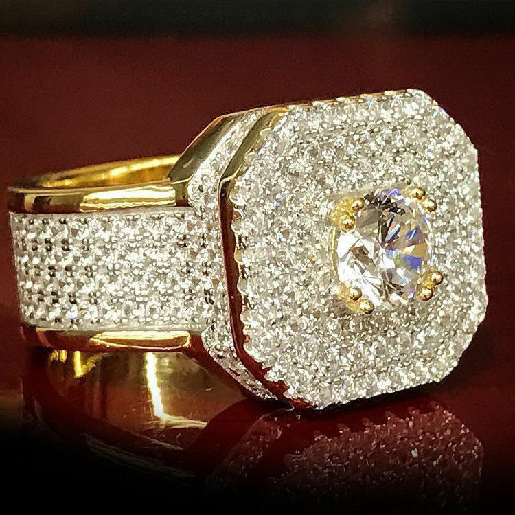 Primary image for 3.00CT Diamond 14K Yellow Gold Finish Round Pave Engagement Pinky Mens Hoop Ring