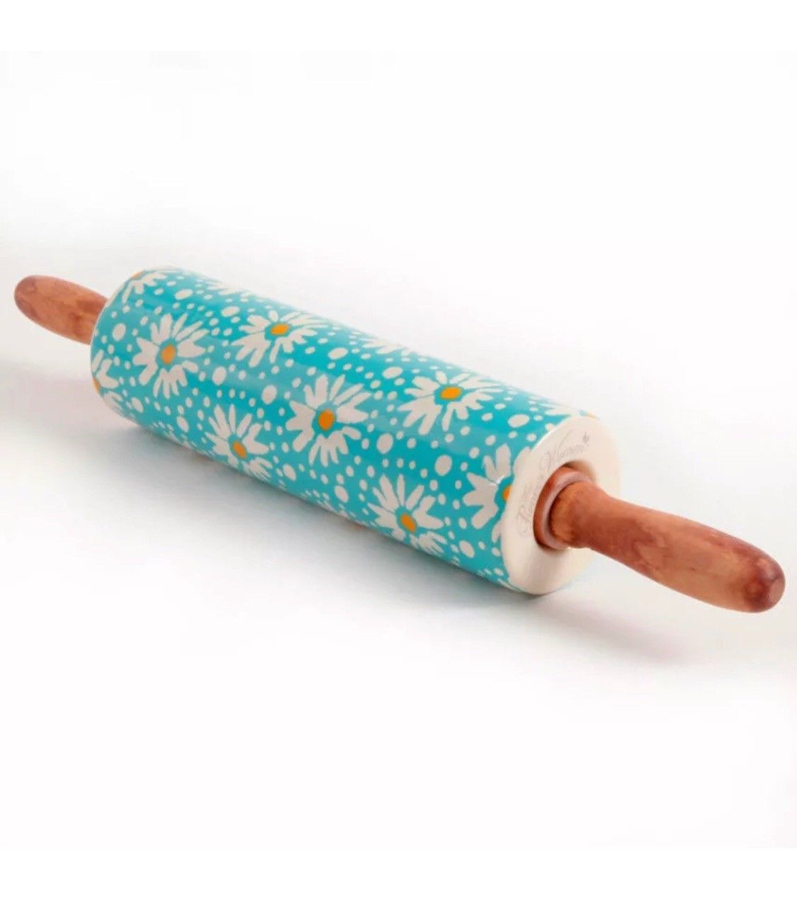 The Pioneer Woman STONEWARE ROLLING PIN Blue Daisy Floral New 10