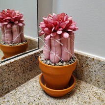 Faux Cactus Plant in Terra Cotta Pot, Artificial Vintage Fake Pink Fabric Cactus image 2