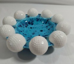 Handmade1971 Pottery 10 Golf Balls Turquois Blue Ashtray/Bowl 7 1/2&quot; Man... - $24.70