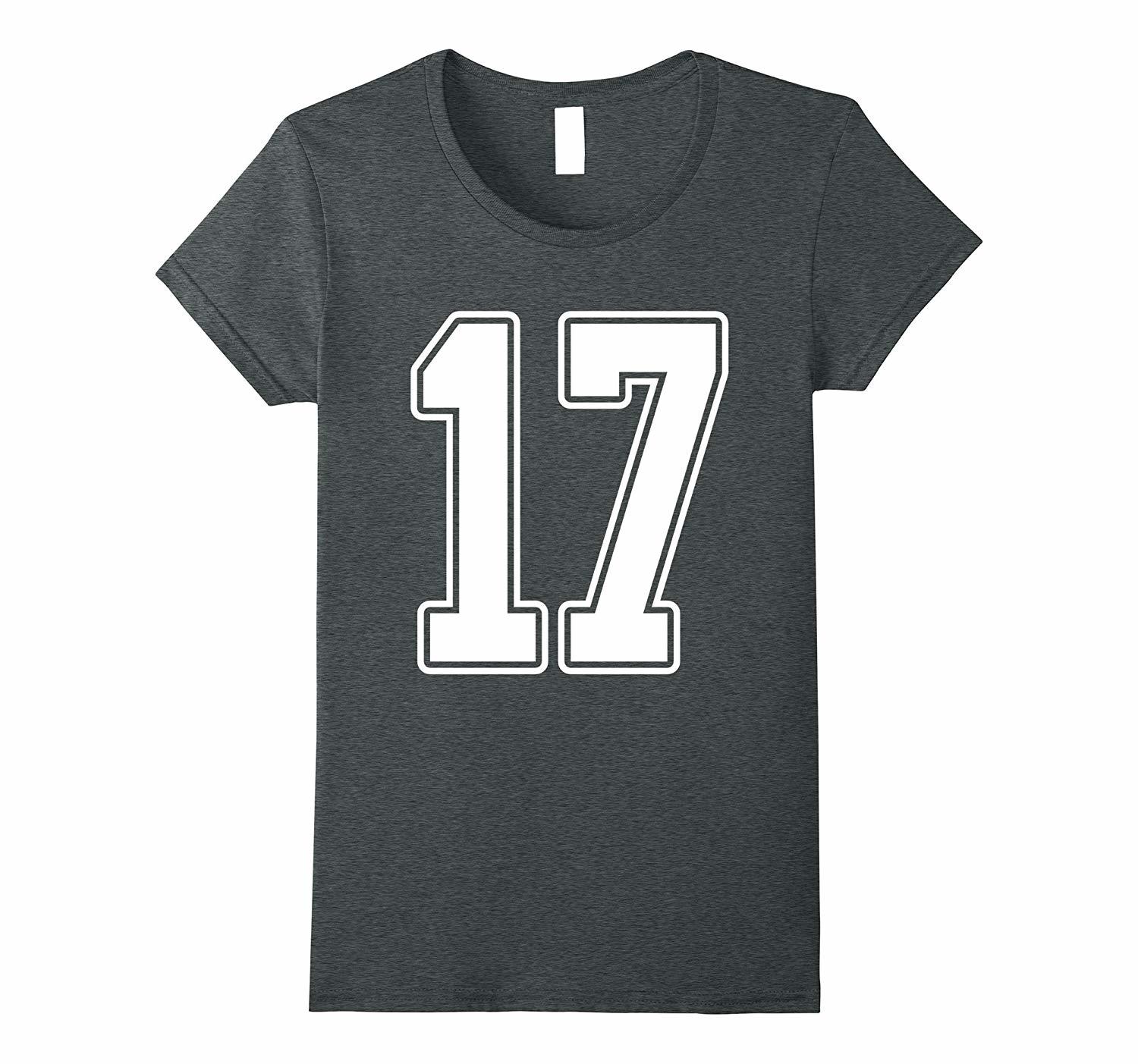 New Tee - #17 White Outline Number 17 Sports Fan Jersey Style T-Tee ...