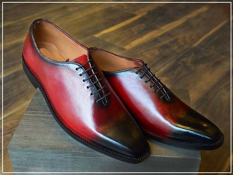 New Oxford Burgundy Color Derby Burnished Toe Genuine Leather Lace Up Shoes 2019