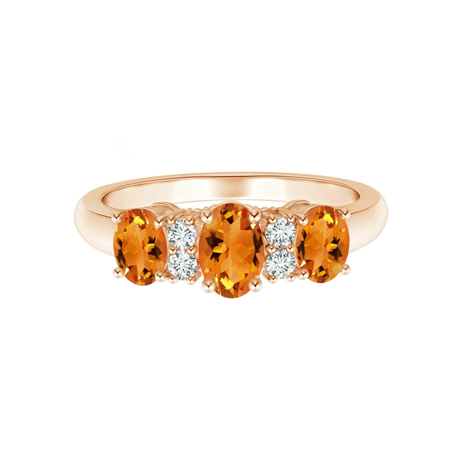 1.0 Cts Three Stone Oval Citrine 9K Rose Gold 7X5 MM Engagement Ring