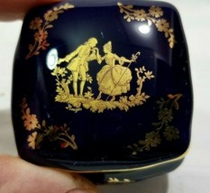 Beautiful COBALT BLUE &amp; GOLD RING BOX Limoge Porcelain 1.75&quot; Trinket B7 - $11.25