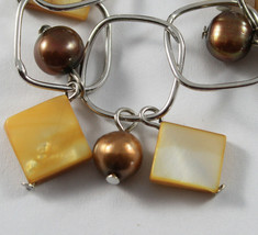 .925 RHODIUM SILVER BRACELET WITH BROWN PEARLS AND ORANGE MOTHER OF PEARL image 2
