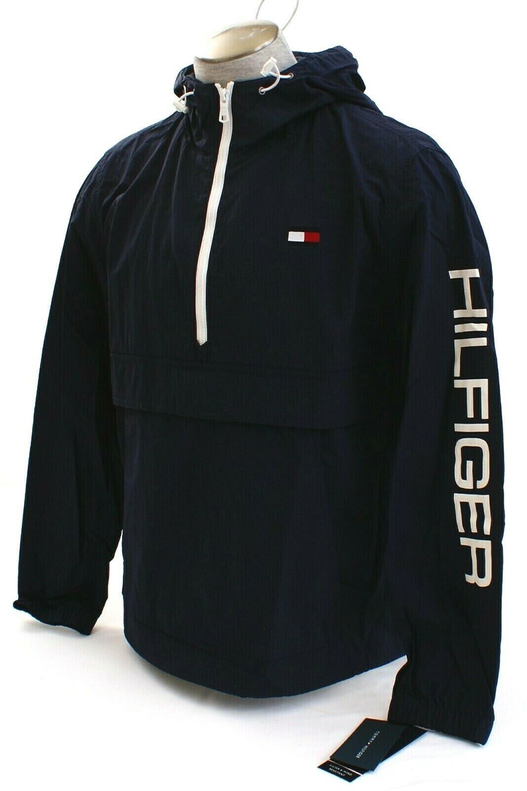 Tommy Hilfiger Blue Taslan Retro 1/2 Zip Hooded Wind Jacket Hoodie Men ...