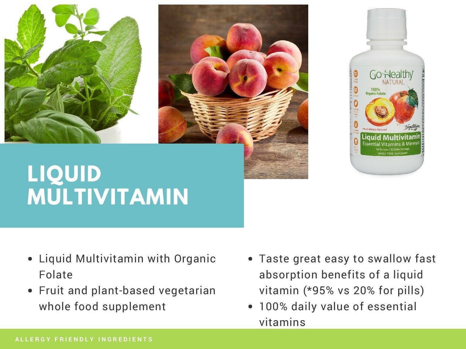 Kids Liquid Multivitamin w/ Organic Folate, Vegan, Vegetarian, Whole