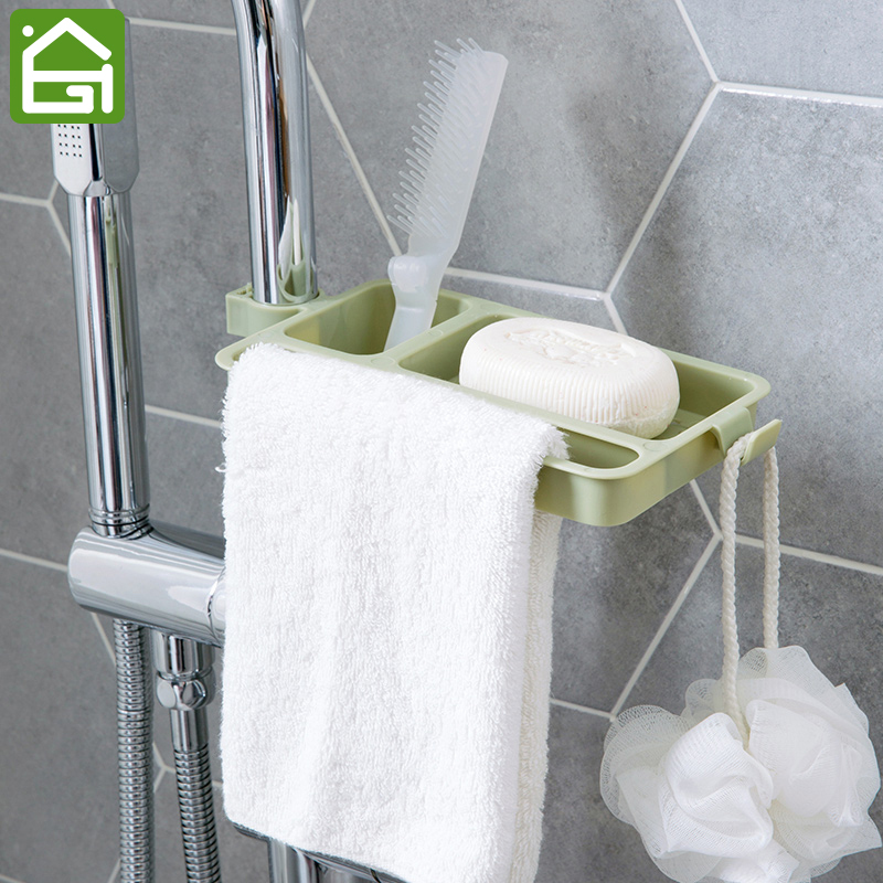 Bathroom Shower Soap Holder with Towel Rack Plastic Hanging Drain Shelf