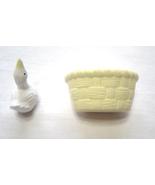  Miniature Ceramic White Swan and Yellow Woven Basket Handpainted - $9.99