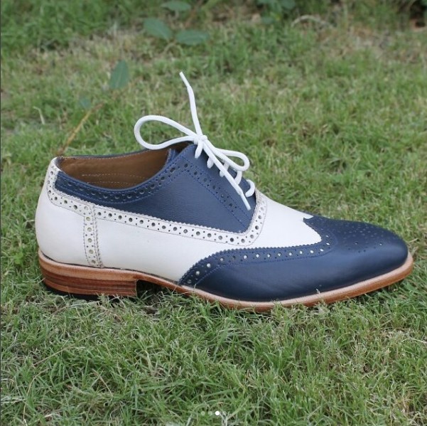 apply shoe show online two Handmade men shoes, spectator tone men white and navy