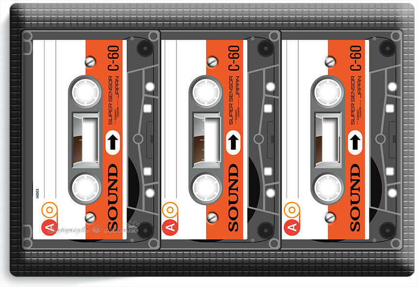 VINTAGE AUDIO CASSETTE TAPE LIGHT SWITCH 3 GANG PLATE ROOM MUSIC STUDIO