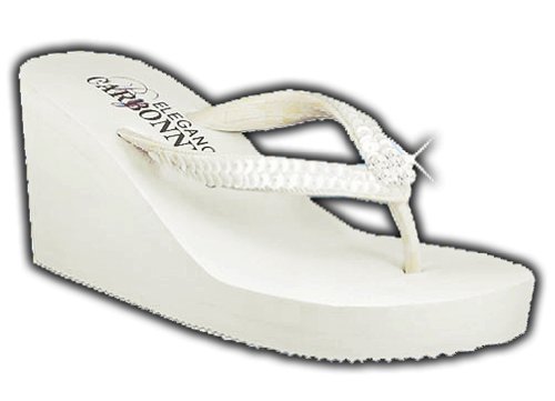 Elegance by Carbonneau BREEZE Women's High Heel Flip Flop Ivory Foam Rubber Sand