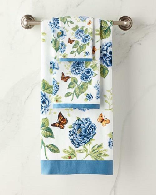 3 Lenox Butterfly Meadow Floral Blue Band Bath//Hand//Fingertip Towels Set NWT