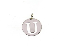 18K White Gold Round Medal With Initial U Letter U Made In Italy Diameter 0.5 In - $177.75