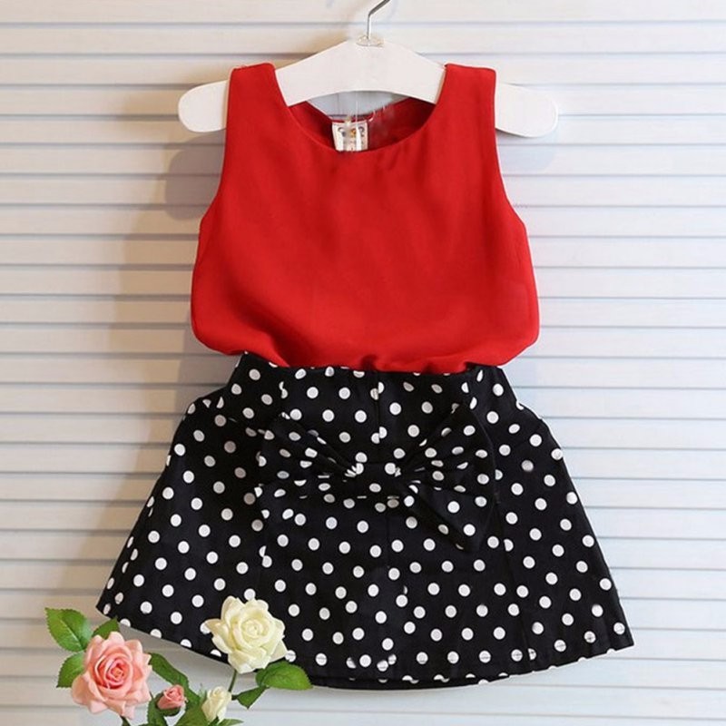 (red size 2T)2017 Fashion Summer Kids Baby Girl Clothing Set Sleeveless