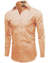 Men's Classic Fit Long Sleeve Button Down Peach Dress Shirt - Medium image 2