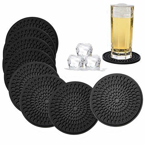 Coasters for Drinks Black, Absorbent Rubber Coaster Set, Silicone Drink