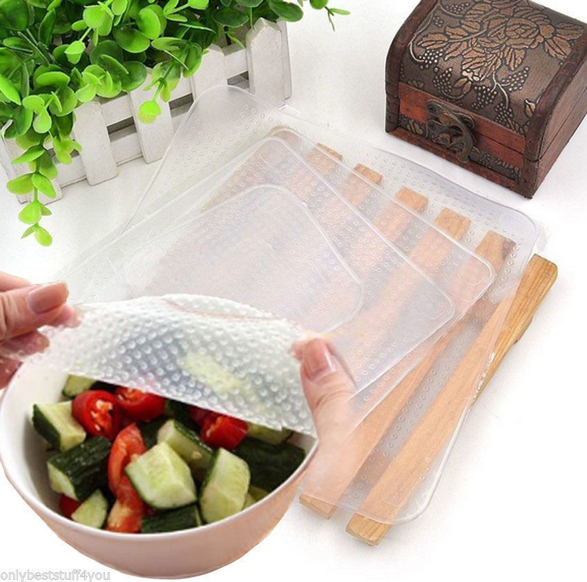 NEW 4pcs Reusable Silicone Storage Food Wrapper Containers Seal Cover