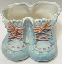 Vintage Inarco Planter Blue Baby Booties Shoes Bows Vase E3598 Japan 3"x4"x 4" - $16.56