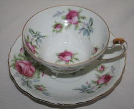 Lefton China HP Pink Elegant Rose Footed Tea Cup &amp; Saucer Set #2658 - $28.00