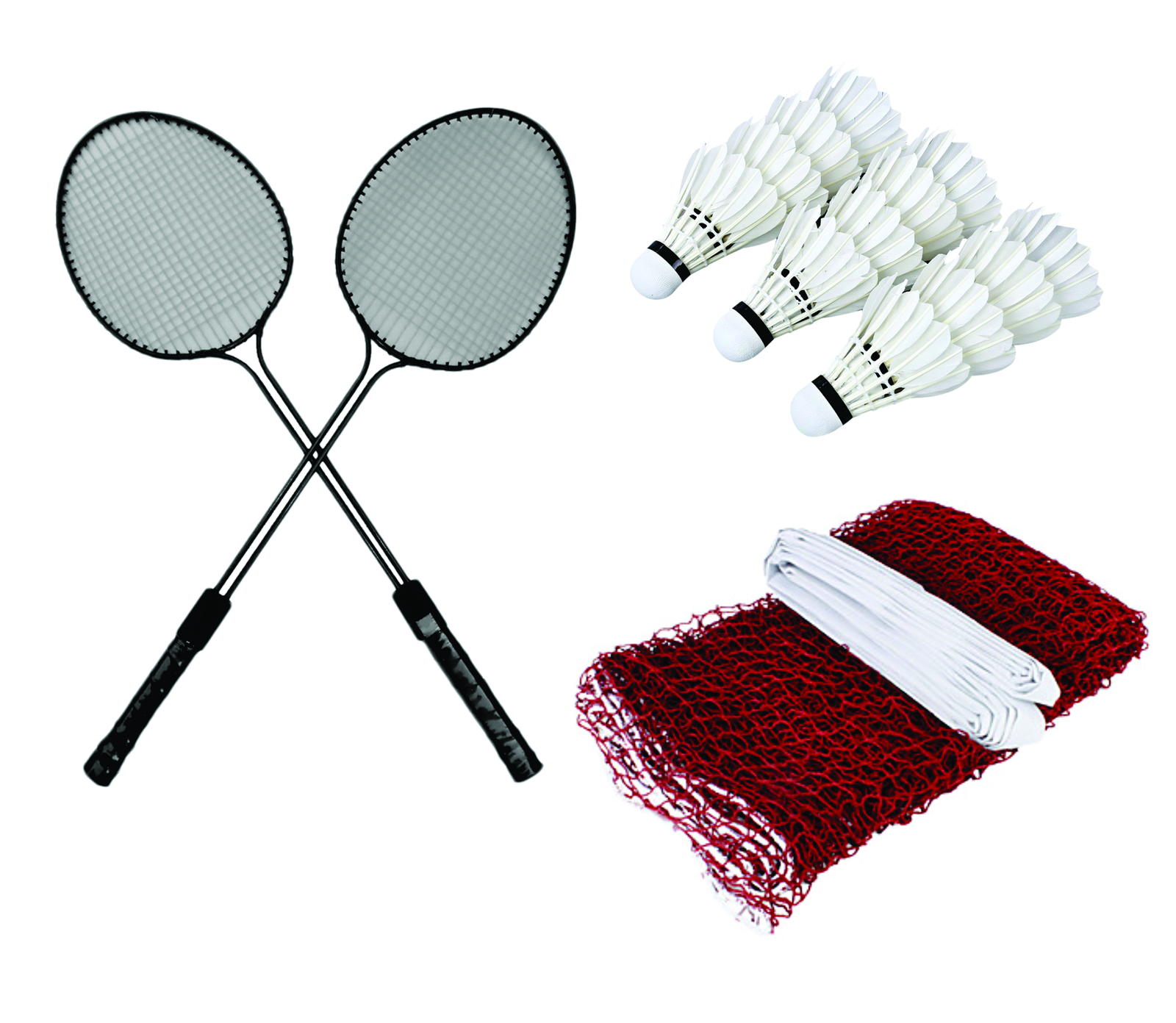 duble rod badminton racket and shuttlecock with net