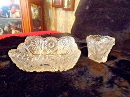 Vintage Imperial Glass Daisy & Button sawtooth clear cut glass toothpick & squar - $29.70