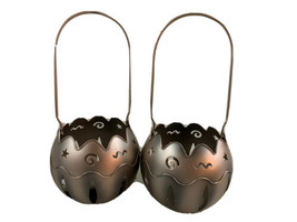 Pair of PartyLite Metal Cut Out Globe Round Candle Holder Hanging Stars  - $15.79