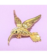Womens Gold Tone Rhinestone Figural Hummingbird Brooch Pin - $11.88