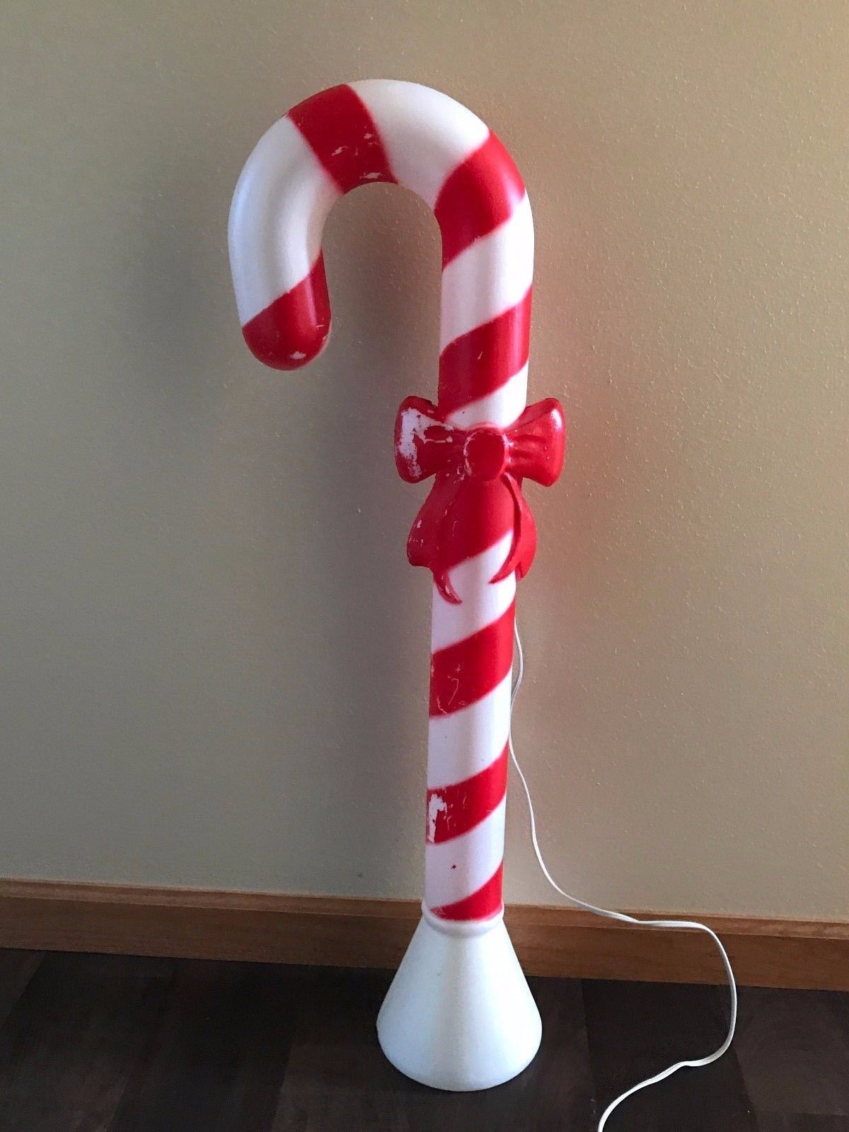 Vintage Union Christmas 30" Lighted Blow Mold Candy Cane with Bow Yard Decor 2 Yard Decor