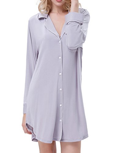 Breathable Sexy Sleep Shirt Dress Boyfriend Pajama for Women Gray Size ...