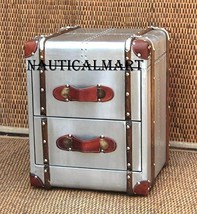 NauticalMart Aviator Bedside Trunk Metal End Table with 2 Drawers Hotel Furnitur