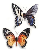 Butterfly Wall Plaques Set of 2 - 15" w Colorful Painted Metal Garden Fence Shed - $49.49