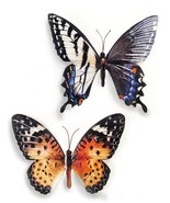 Butterfly Wall Plaques Set of 2 - 15&quot; w Colorful Painted Metal Garden Fe... - $49.49