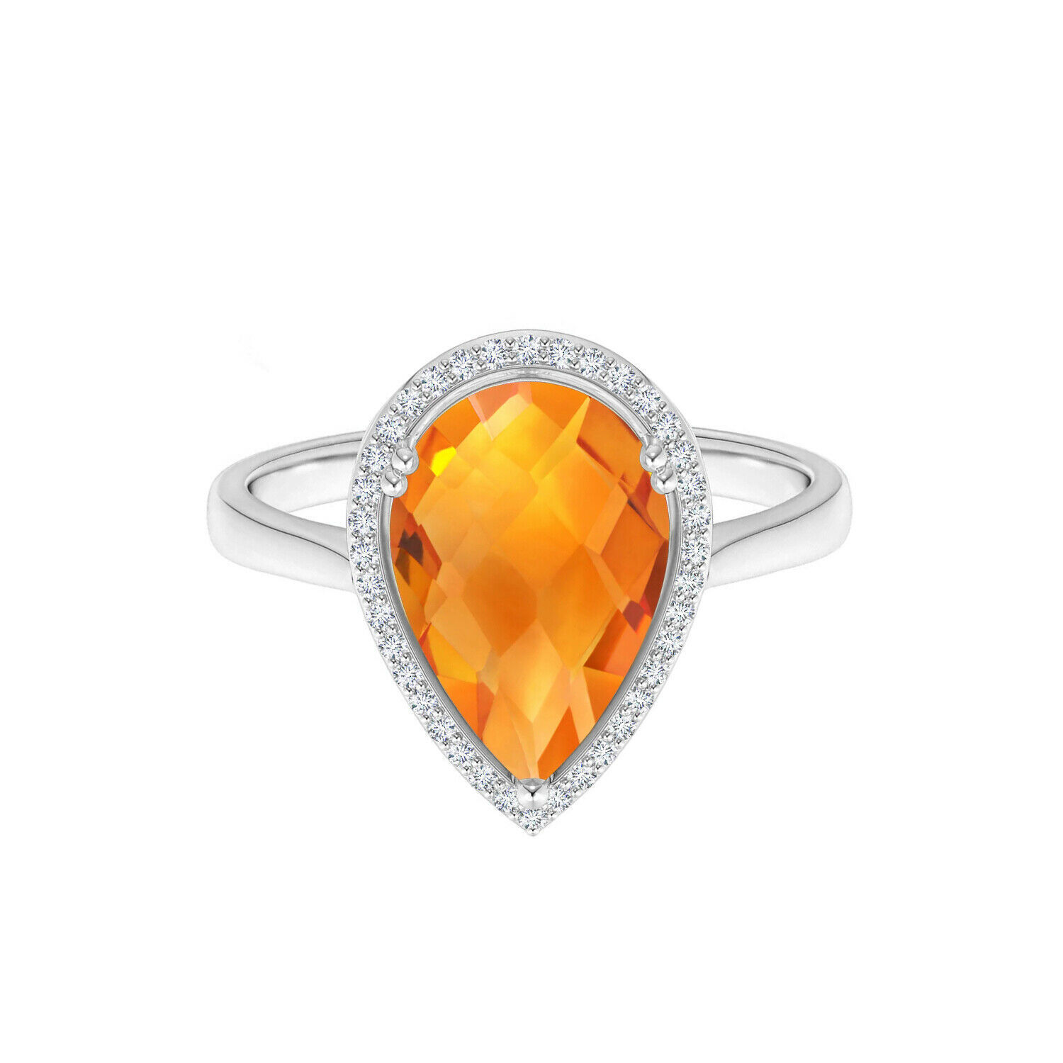 8X5 MM Pear Shaped Citrine 1.00 Cts 10K White Gold Solitaire Accents Ring