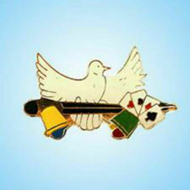 Magic Lapel Pin Dove Wand Cups And Balls 4 Aces Gold Plated Colorful Tie... - $19.99