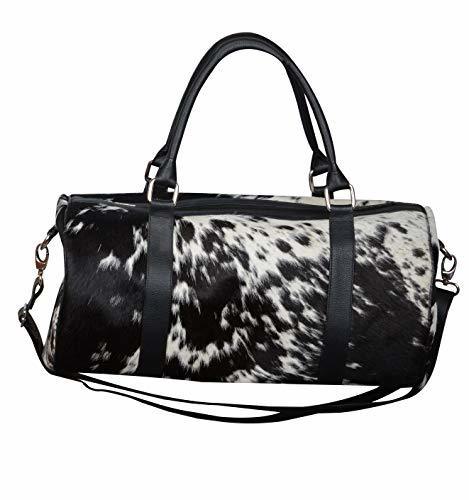 Cowhide Print Fur Leather Duffel / Holdall Black & White Large Travel/Duffle Bag