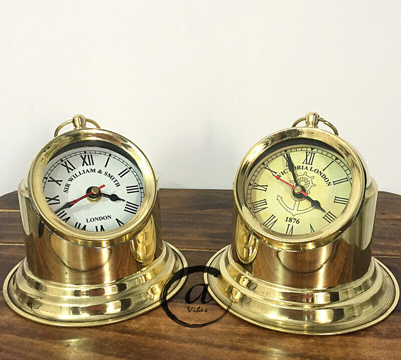 Halloween RETRO STYLE WOODEN BOX CLOCK WITH COMPASS SMALL TABLE TOP CLOCKS VINTA