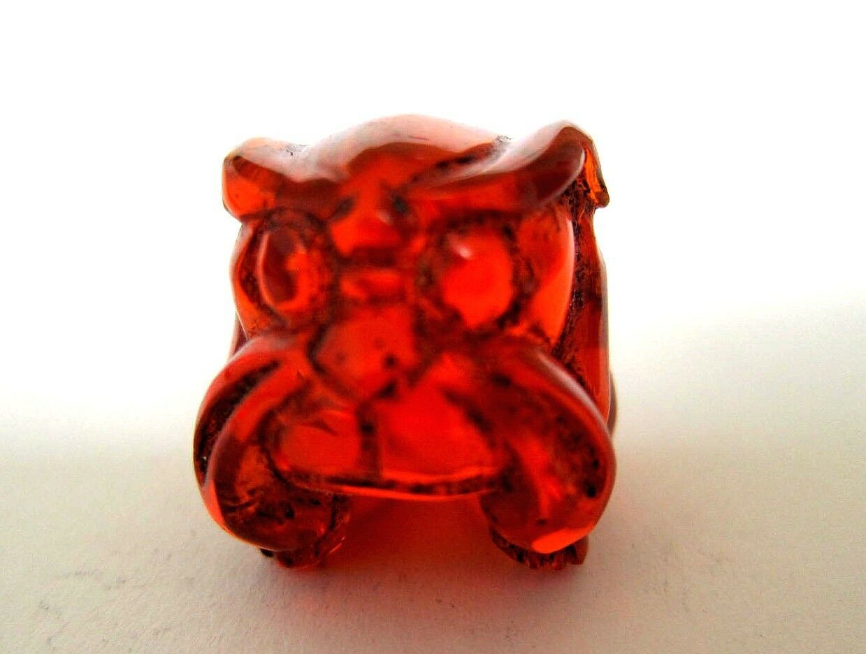 Frog on Log Eats Bug Vintage Japanese Amber Netsuke signed