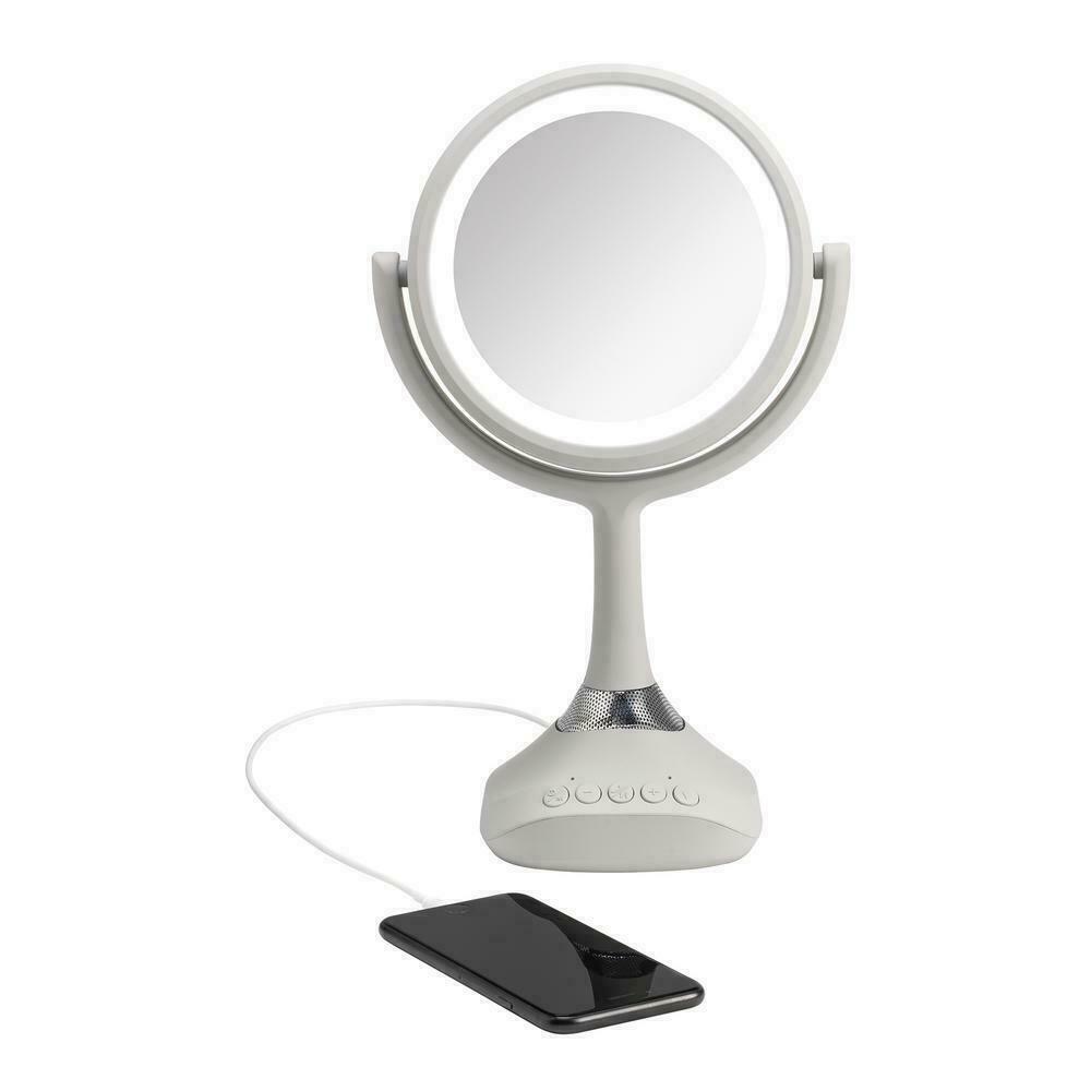 Bluetooth Speaker Makeup Mirror Dual Sided Gray 80 CRI LED Light