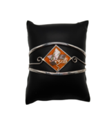 Vtg Alpaca Mexico silver tone cuff bracelet orange enamel &amp; mother of pearl - $19.99