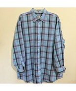 Peter Millar XL Mens Shirt Blue Pink Plaid 100% Cotton Button Front Long... - $23.76