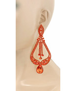5.5&quot; L Oversized Statement Orange Crystals Post Earring Drag Queen Pageant - $29.62