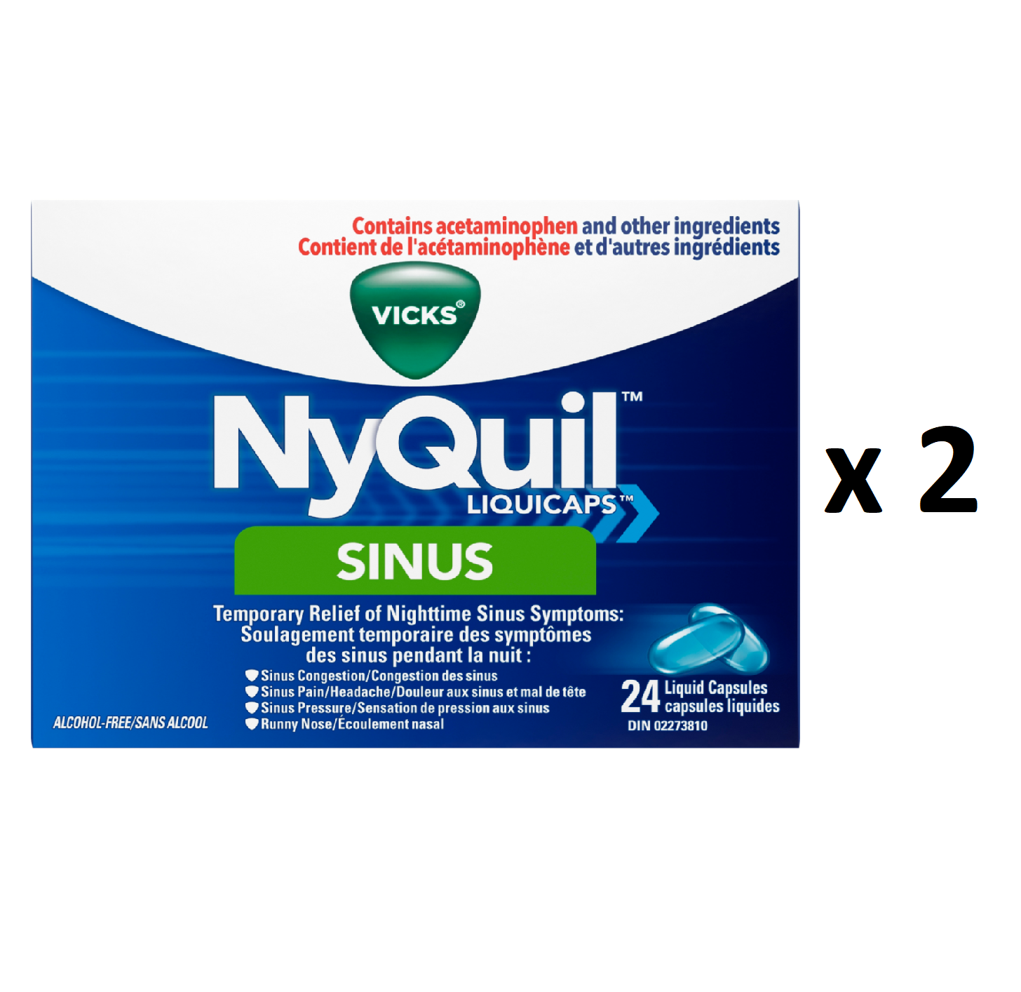 Vicks NyQuil Sinus Liquid Capsules (24 Liquid Caps) Pack of 2 - FROM ...